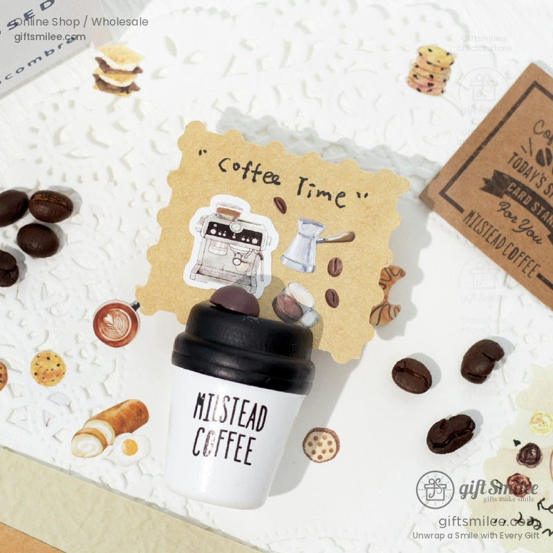 ** Coffee-themed decorative stickers with coffee cups, beans, and brewing tools for stationery lovers.