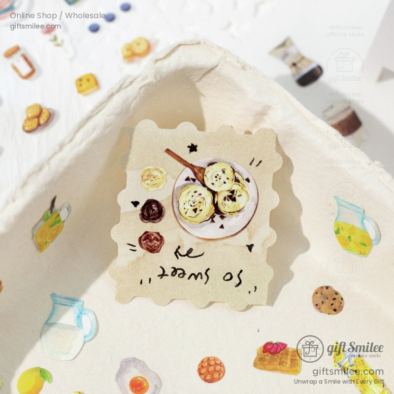 ** Dessert-themed stickers showcasing sweets, pastries, and drinks for DIY craft projects.