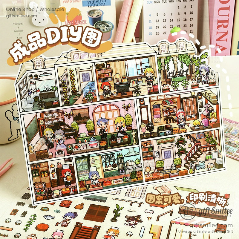Pixel Hotel DIY sticker sheets with vibrant miniature scenes and accessories for creative crafting