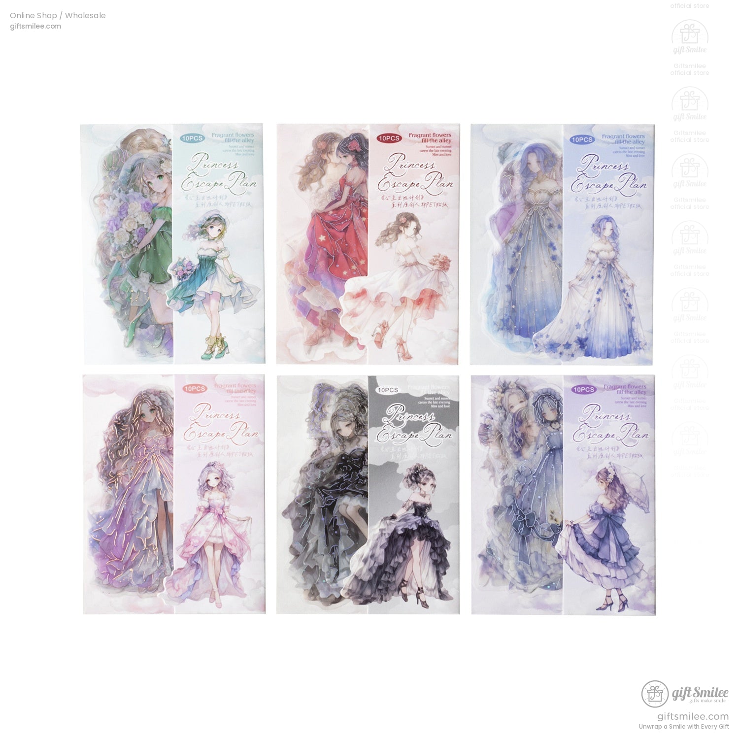 Packaging of the fairy princess vinyl sticker sets with multiple design options.