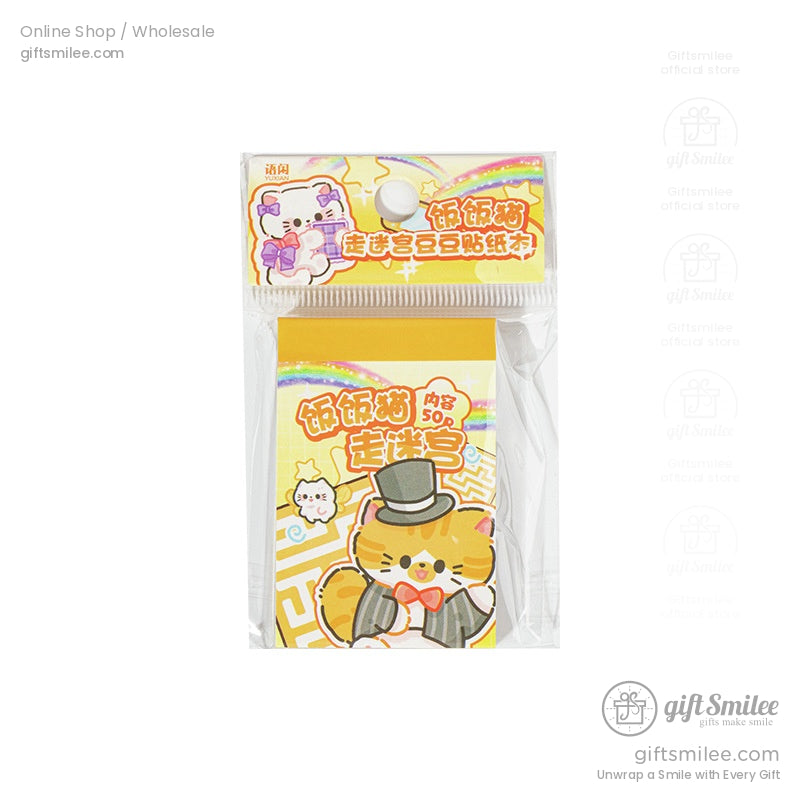 Packaged cat maze notepad featuring a top-hat-wearing cartoon cat on the cover.