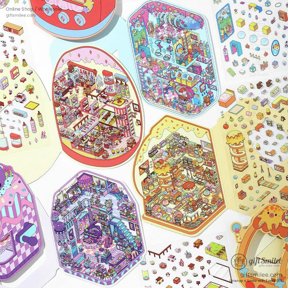 Variety pack of Kawaii 3D pop-up stickers with intricate miniature designs