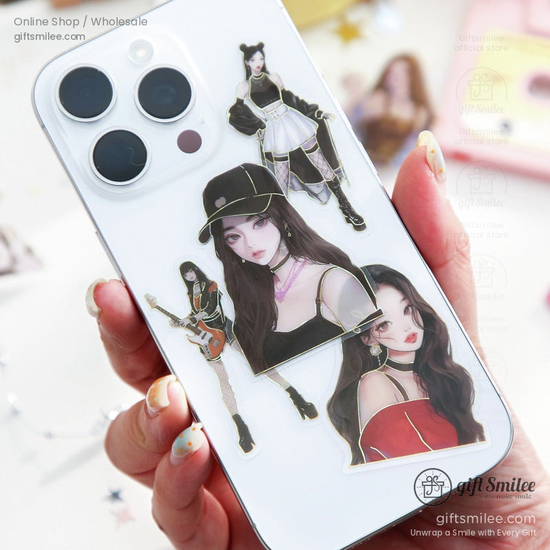 A collection of kawaii idol fantasy sticker packs spread out, highlighting the variety of designs and colors.
