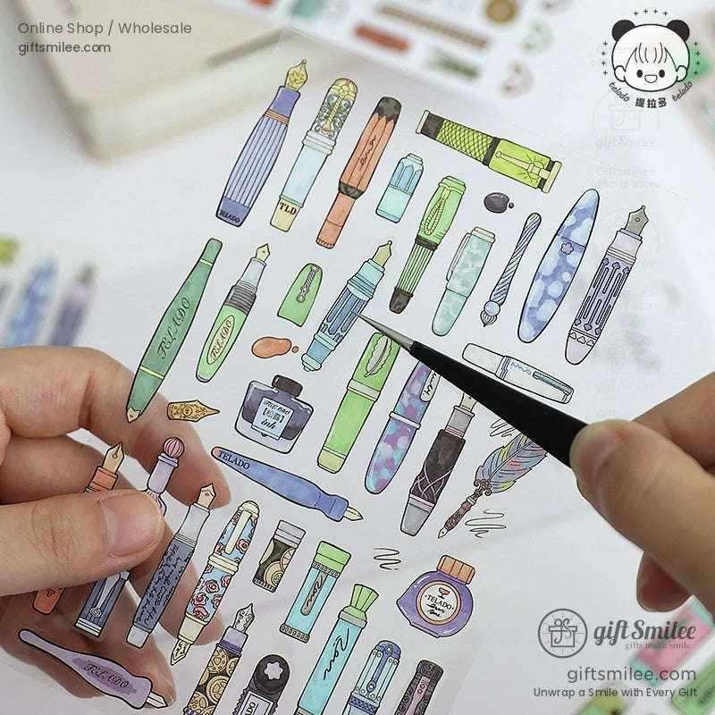 Individual stationery stickers being peeled off a sheet, perfect for planners and creative journaling