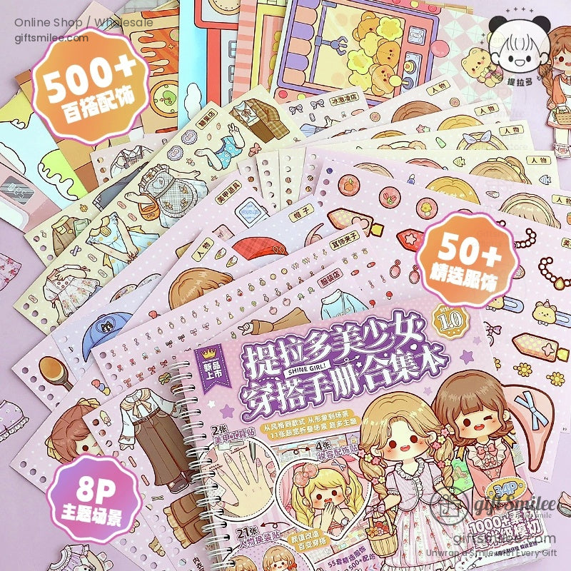 Close-up of Shine Girl sticker book contents showcasing fashion and nail art stickers