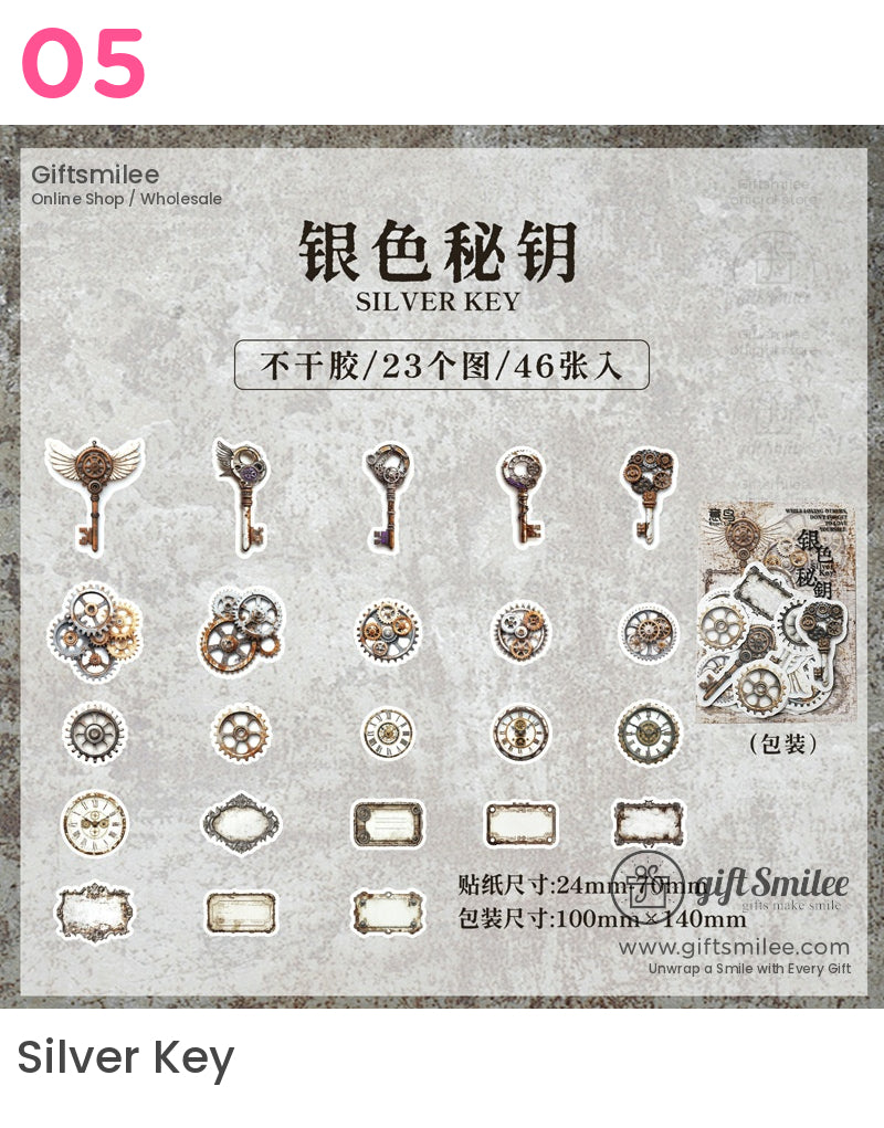 Vintage Steampunk Gear And Clock Sticker Packs | KS-SA-3978