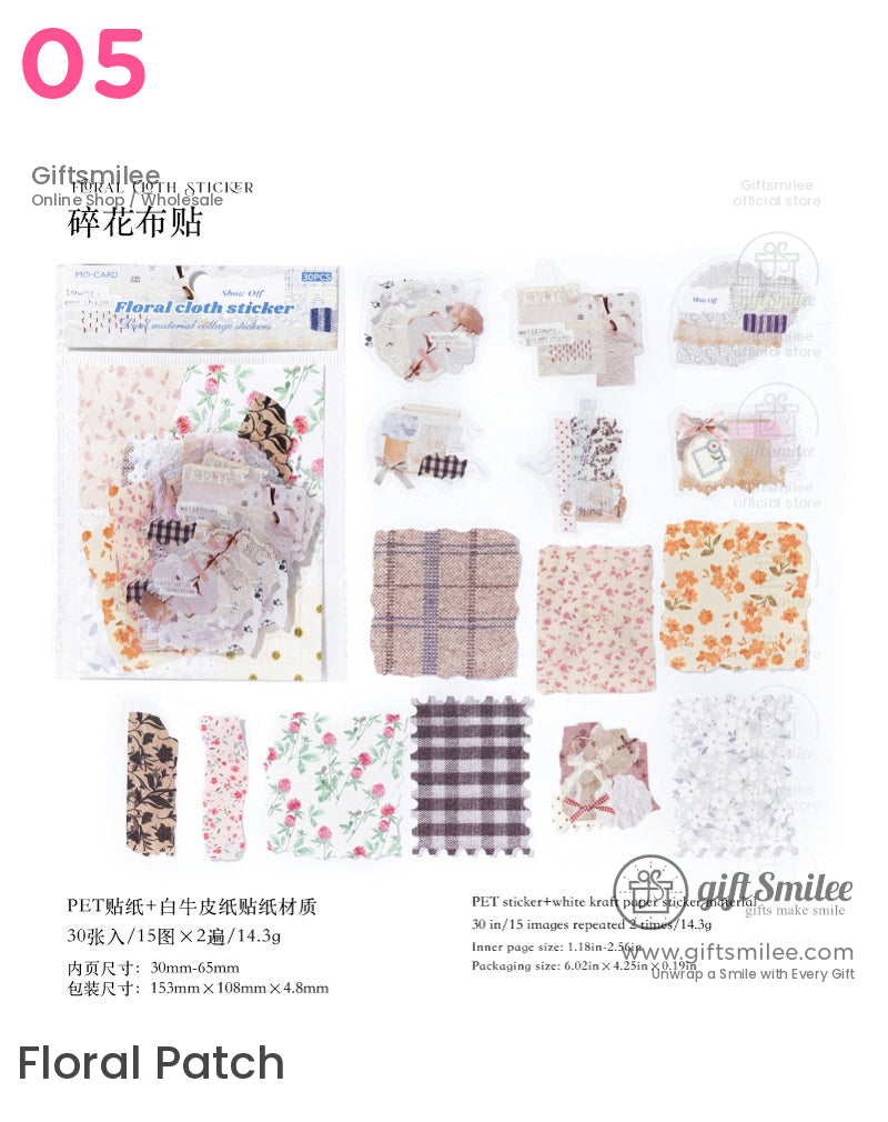 Vintage Scrapbook C Floral Fabric Sticker Packs | KS-SA-3988