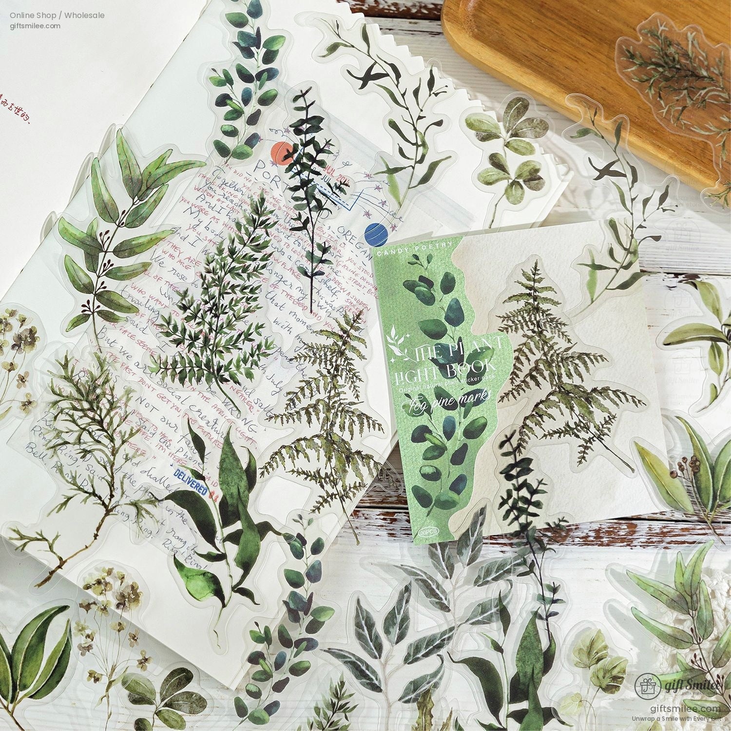 Close-up of vintage plant stickers, perfect for scrapbooking and journaling