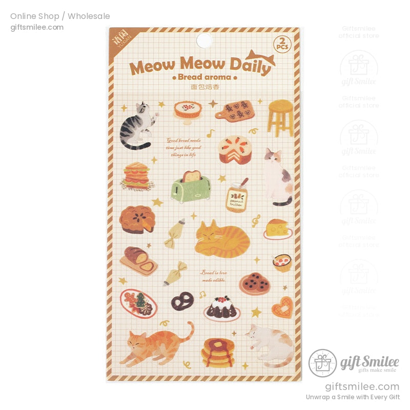 Meow Meow Daily Bread Aroma set showcasing cats and warm pastry designs
