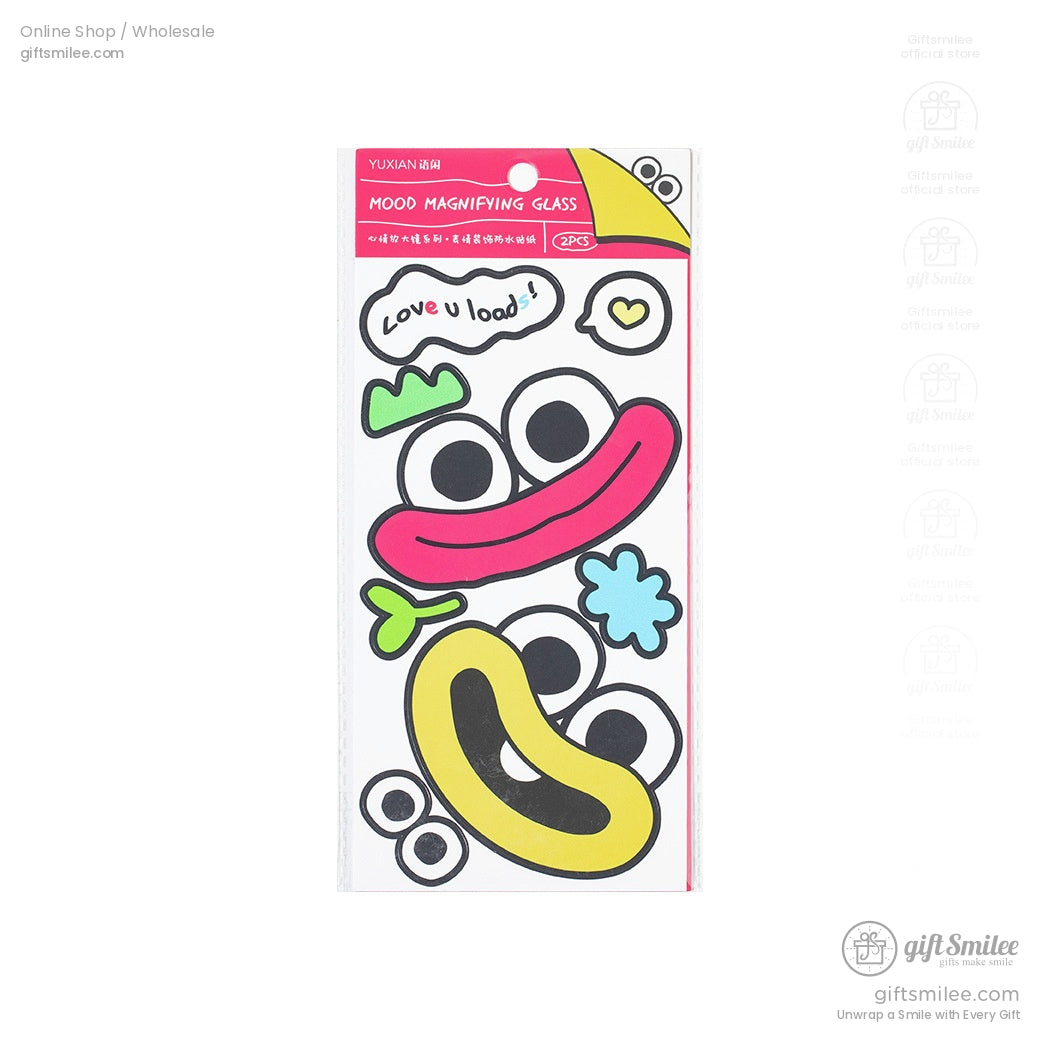 Single pack of mood magnifying glass stickers with bold, colorful designs for crafts