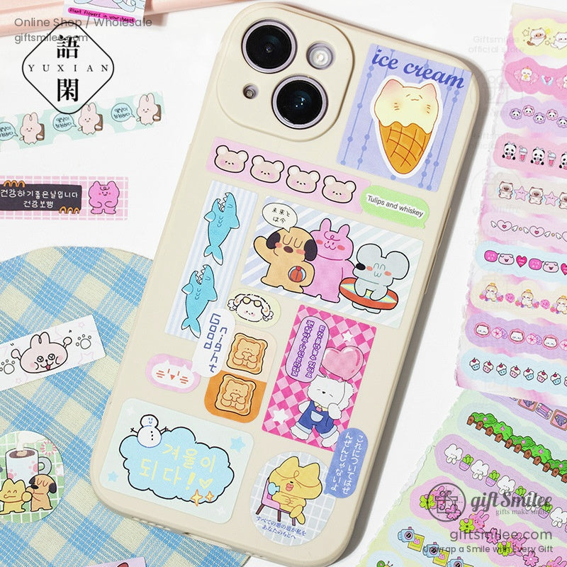 Kawaii stickers creatively placed on a phone case, highlighting their versatility for decoration