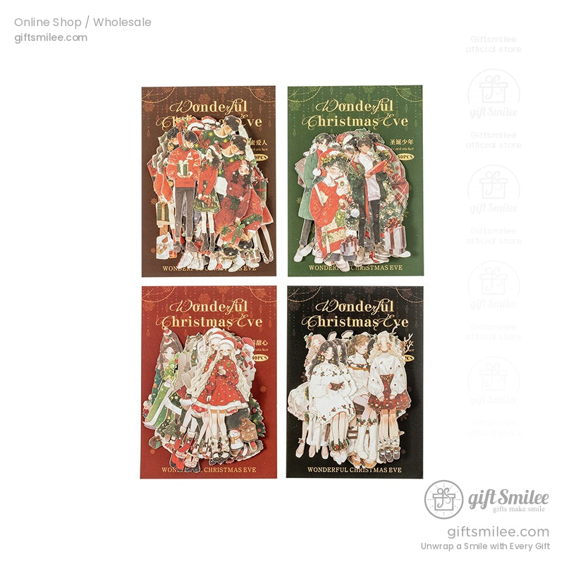 Packs of romantic Christmas stickers, including festive couples and winter holiday scenes