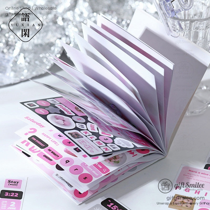 An open Collage Freedom sticker book showing vibrant pages filled with cute and decorative stickers