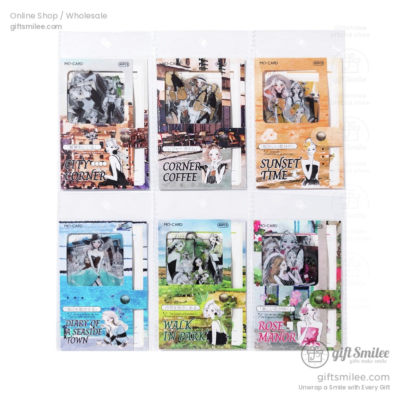 Assorted aesthetic vintage sticker packs with travel, fashion, and floral elements for DIY crafts