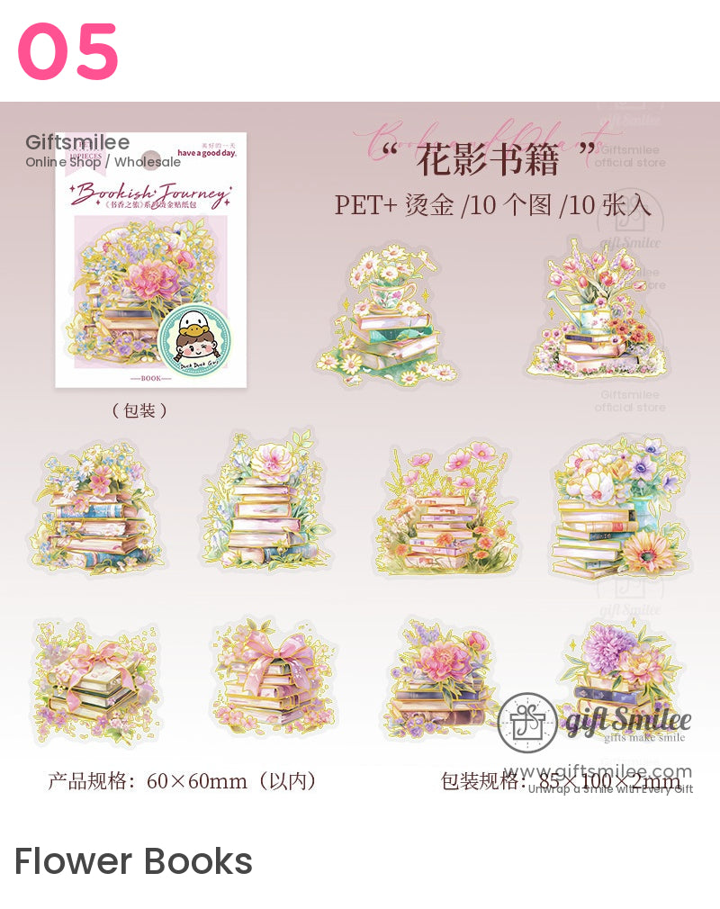 Bookish Journey Holographic Floral Sticker Packs | KS-SA-4008