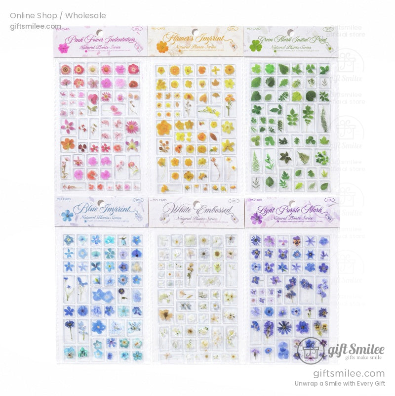 Complete set of nature-themed transparent sticker sheets in different floral and leaf designs