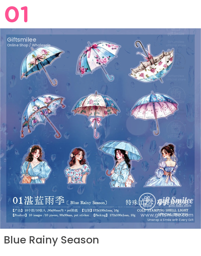 Victorian Rainy Day Girls Floral Umbrellas Sticker Packs | KS-SA-4017