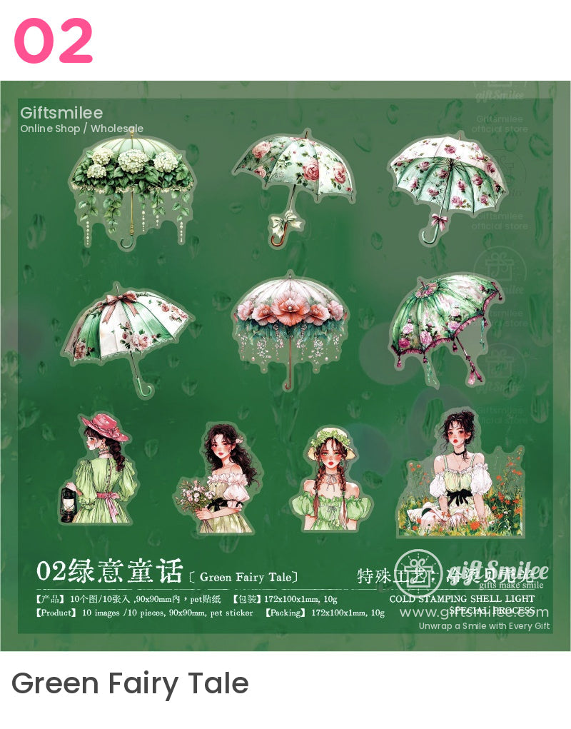 Victorian Rainy Day Girls Floral Umbrellas Sticker Packs | KS-SA-4017