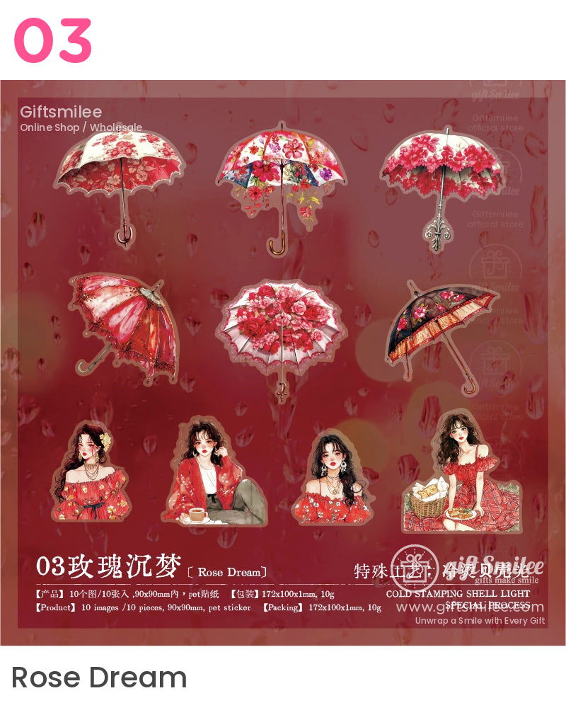 Victorian Rainy Day Girls Floral Umbrellas Sticker Packs | KS-SA-4017