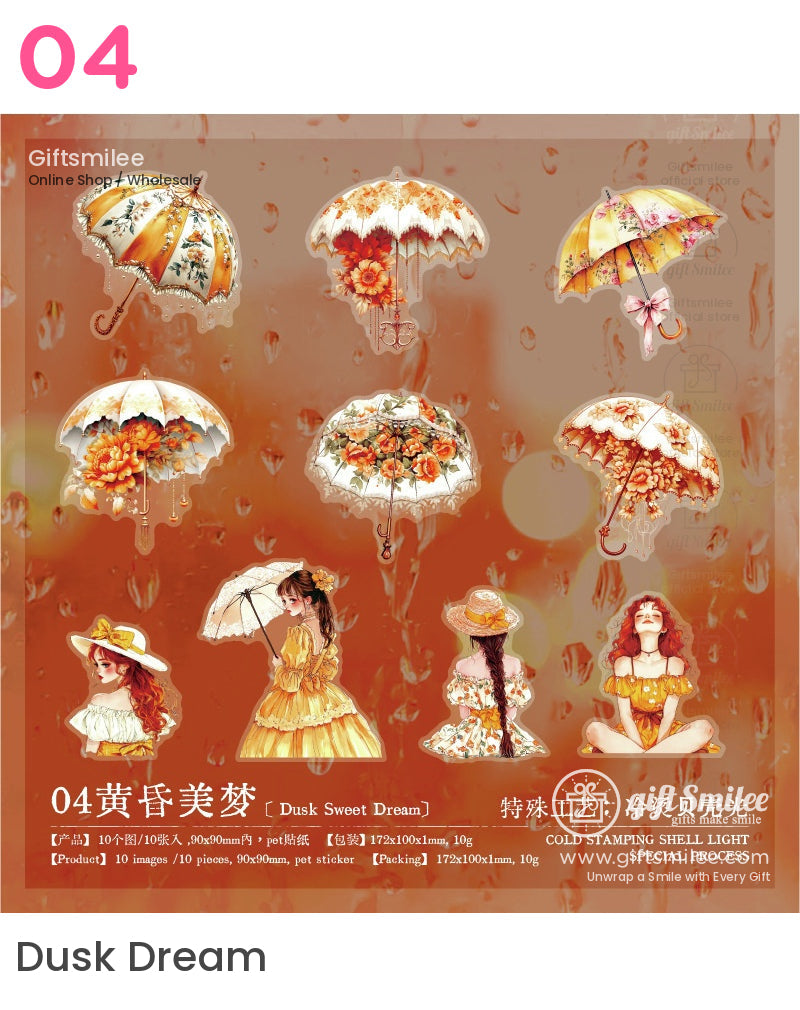 Victorian Rainy Day Girls Floral Umbrellas Sticker Packs | KS-SA-4017