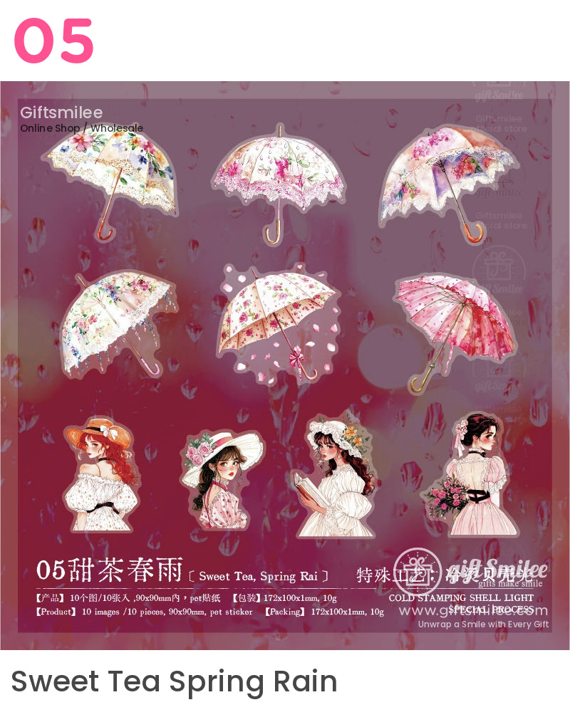 Victorian Rainy Day Girls Floral Umbrellas Sticker Packs | KS-SA-4017