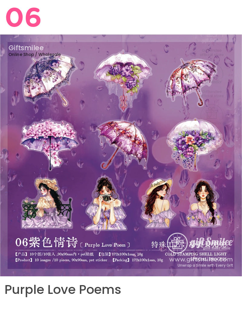 Victorian Rainy Day Girls Floral Umbrellas Sticker Packs | KS-SA-4017