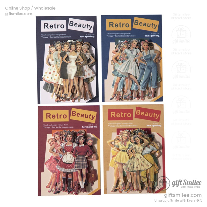 Assorted retro pin-up girl sticker packs with colorful packaging designs