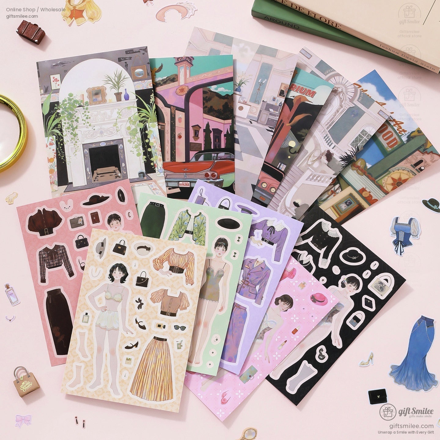 1940s-inspired fashion stickers with paper dolls and accessories