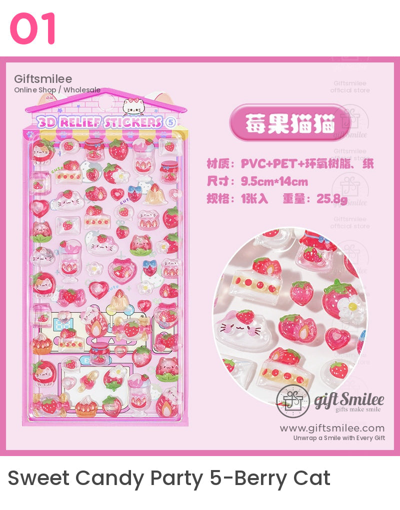 Kawaii 3D Fruit Dessertand Animal 3D Embossed Cute Stickers | KS-SA-4023