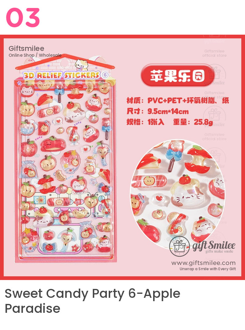 Kawaii 3D Fruit Dessertand Animal 3D Embossed Cute Stickers | KS-SA-4023