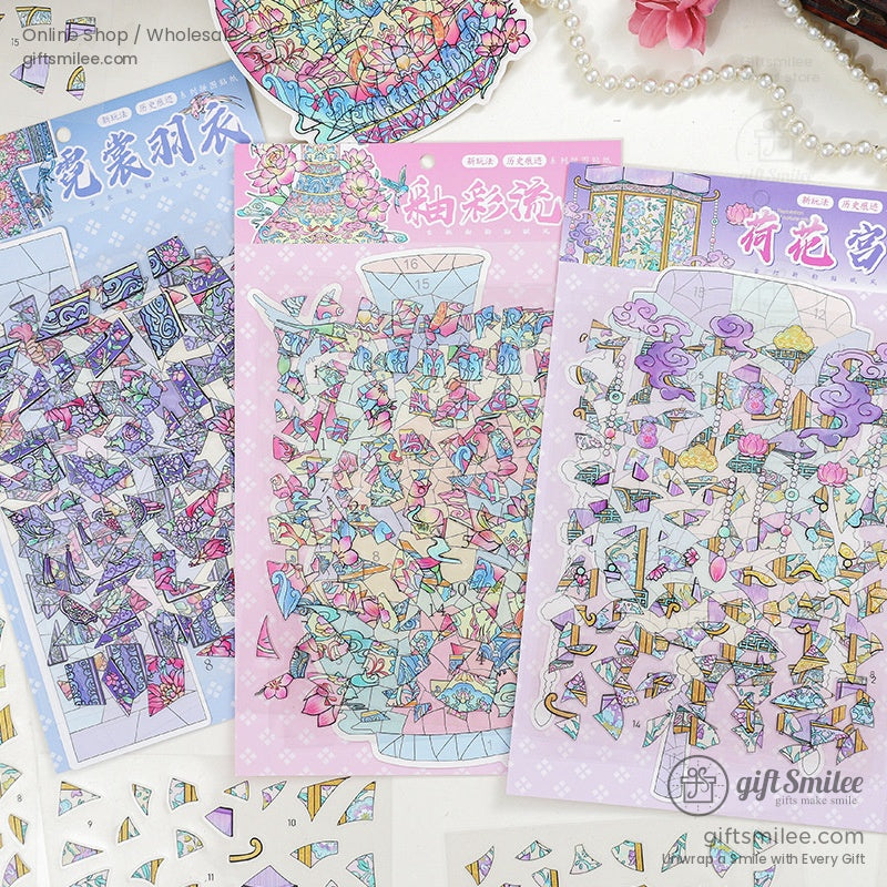 Full DIY kit showcasing oriental mosaic puzzle pieces and floral patterns