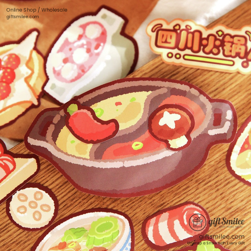 Detailed hot pot-themed stickers showcasing colorful vegetables and ingredients