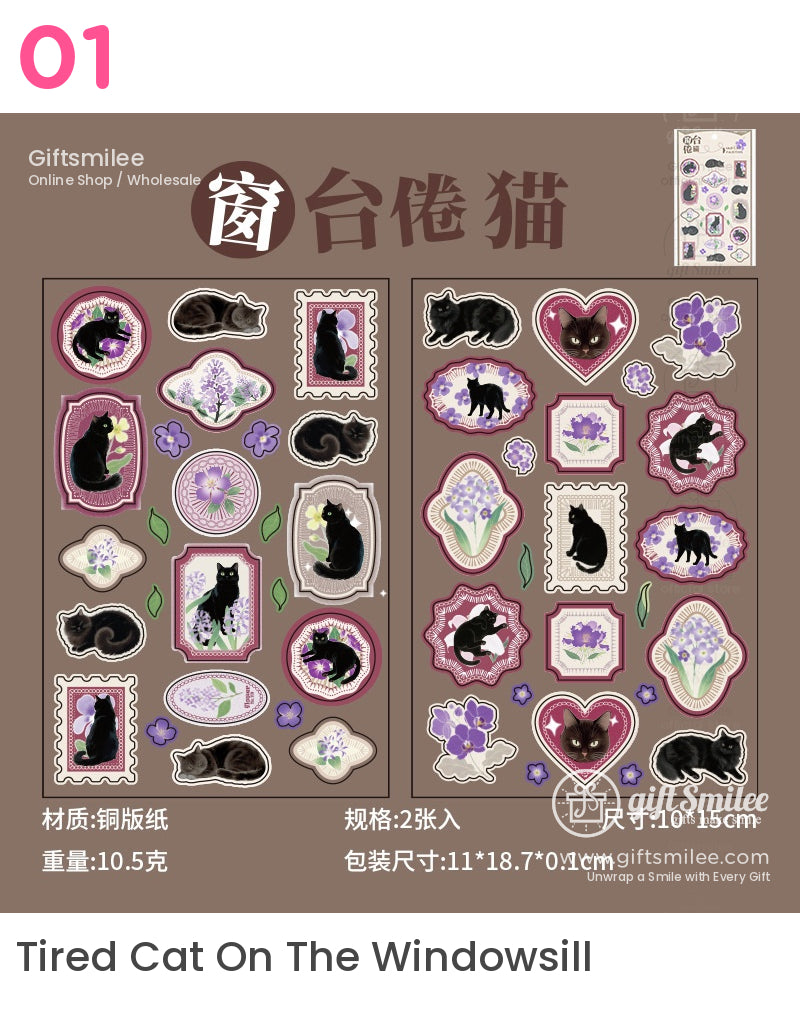 Vintage Cat And Flower Stickers | KS-SA-4038