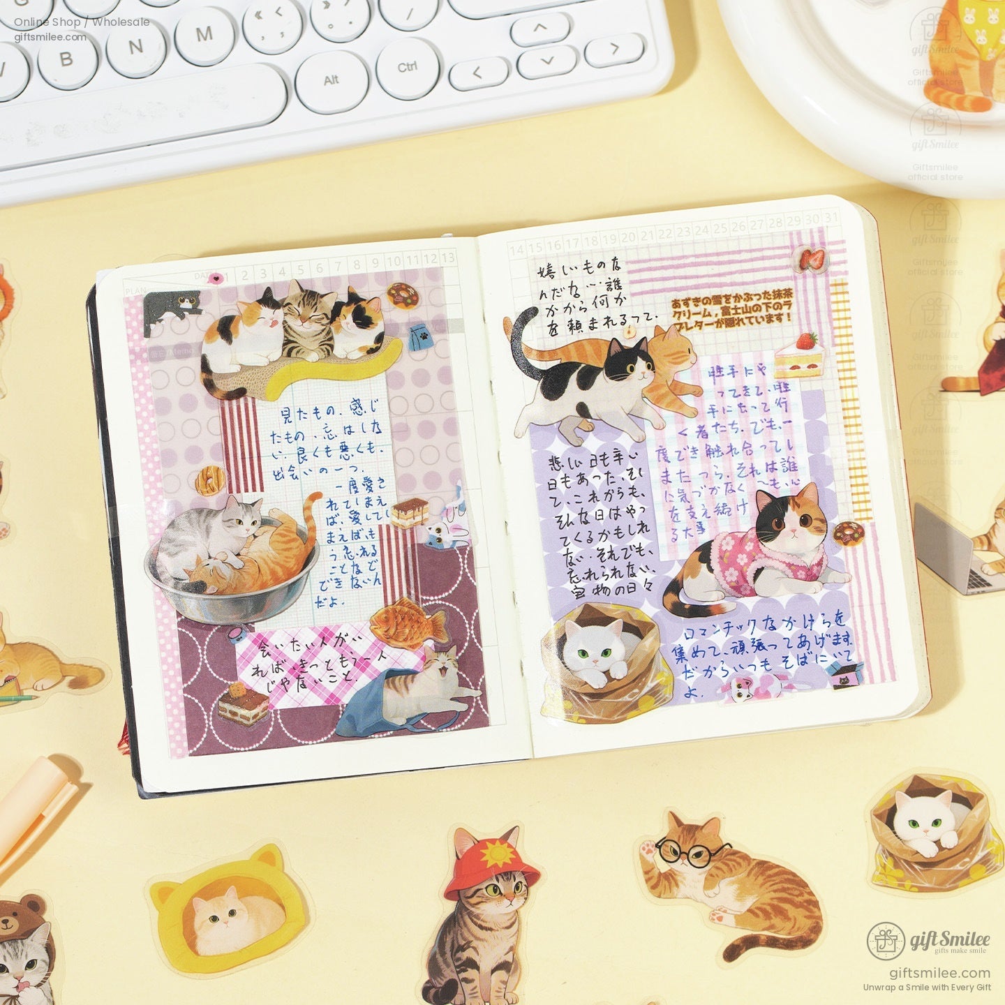 A variety of cat stickers for planners, journals, and scrapbooking