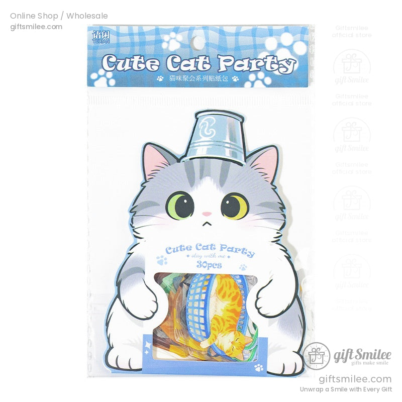 Packaged cat sticker set with charming cat designs for crafting and decorating