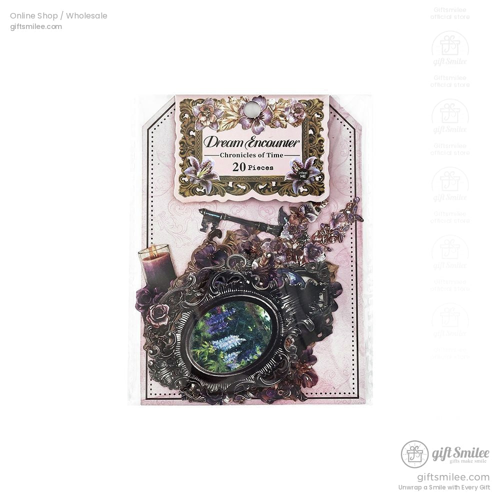Dream Encounter ephemera pack showcasing antique-style frame stickers with a floral and retro touch