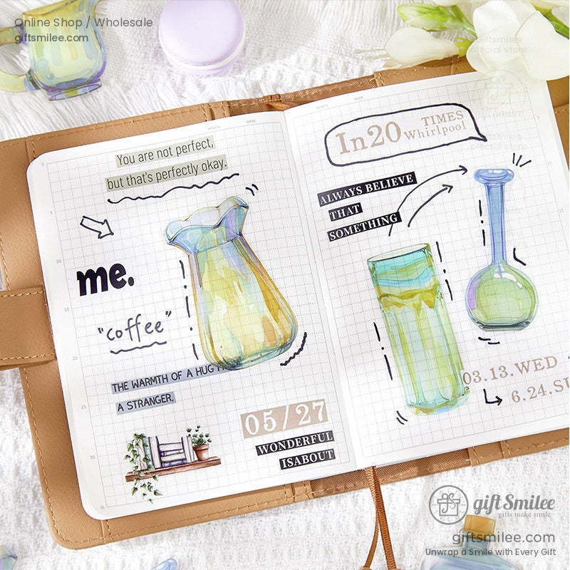Dream bottle stickers used in a journal, adding aesthetic and creative flair to the pages