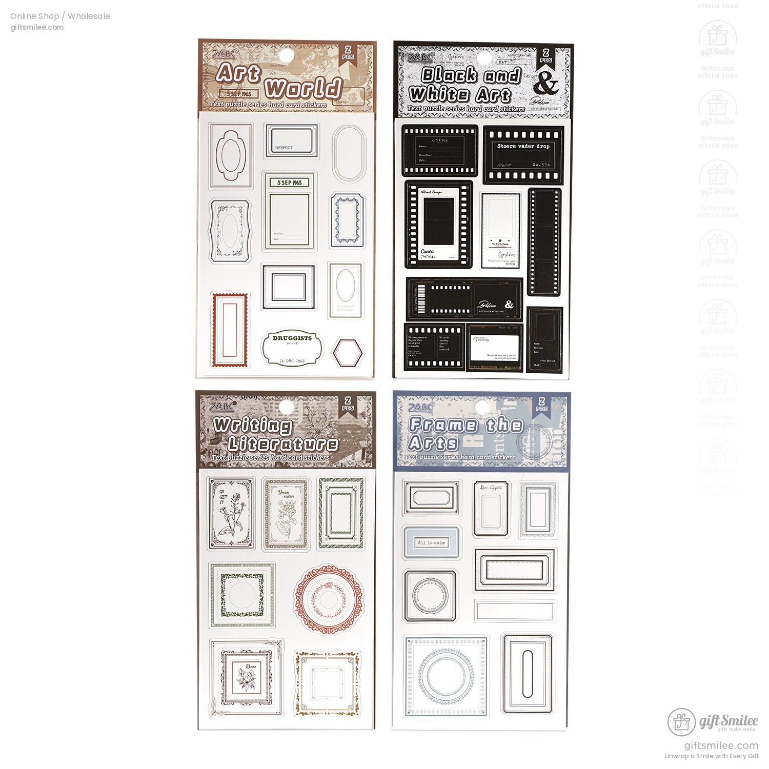 Complete set of frame and text puzzle stickers in retro designs for planners and DIY projects