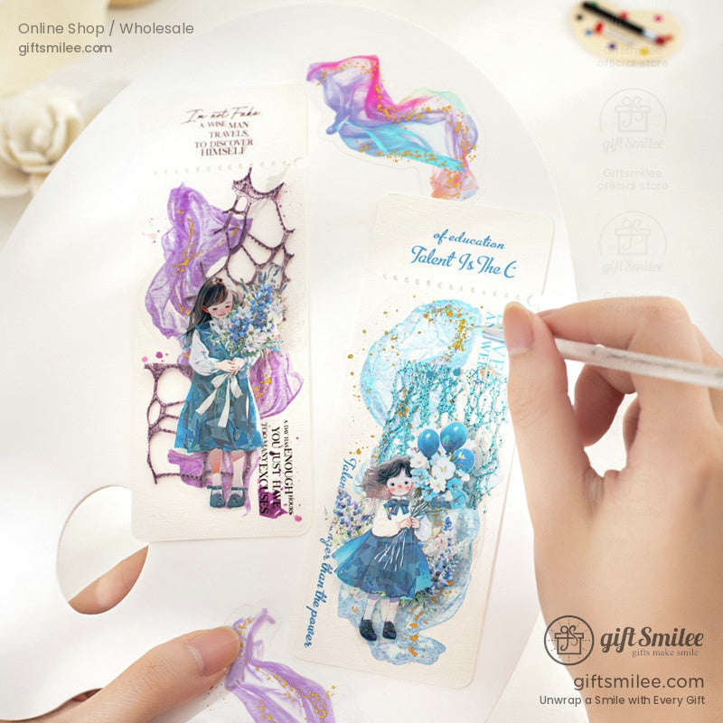 Artistic golden gauze stickers being used for journaling and DIY crafts