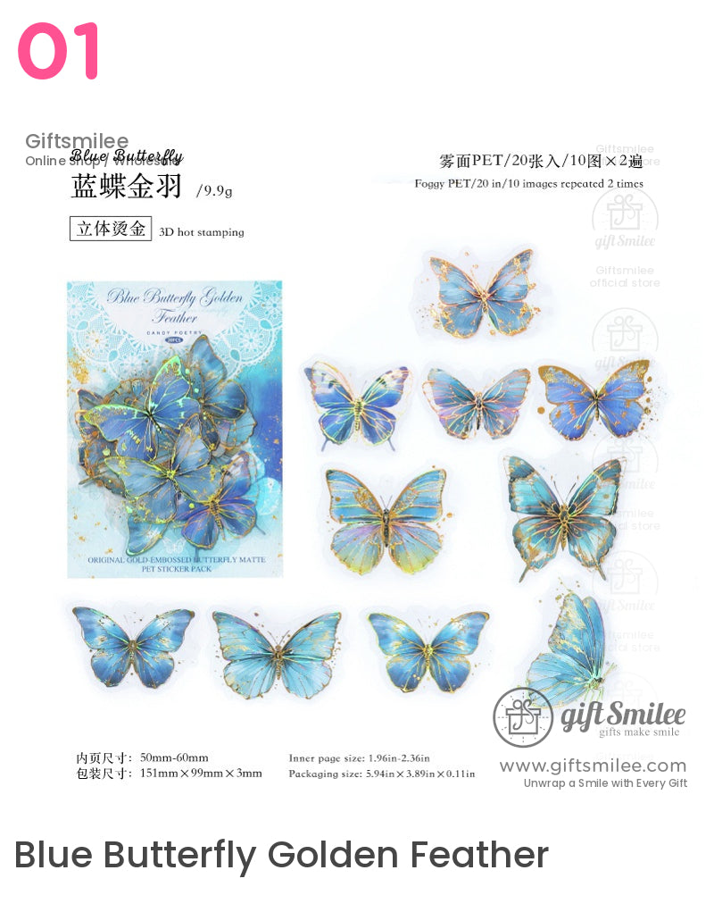 Holographic Gold Embossed Butterfly Sticker Packs | KS-SA-4066