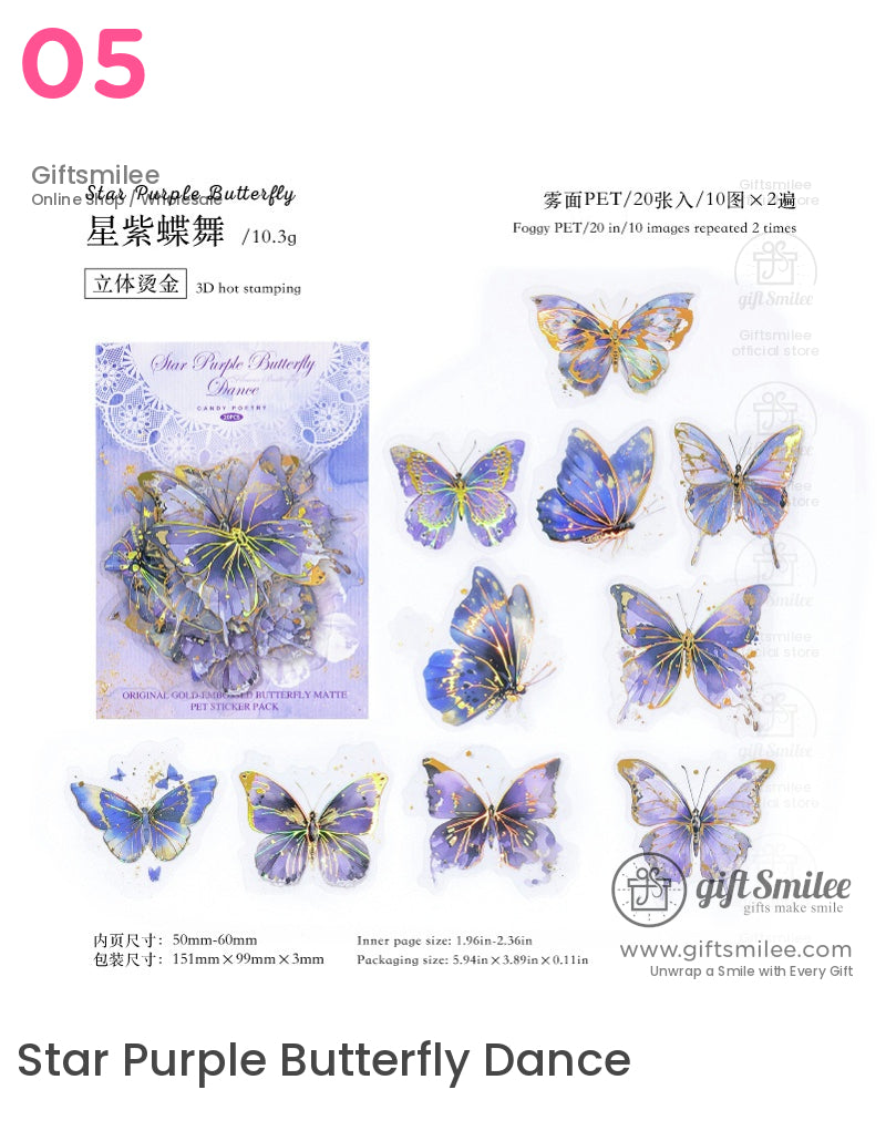 Holographic Gold Embossed Butterfly Sticker Packs | KS-SA-4066