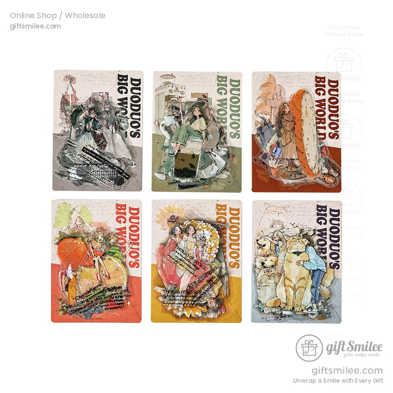 A set of six sticker packs featuring colorful and artistic designs, great for crafting and journaling