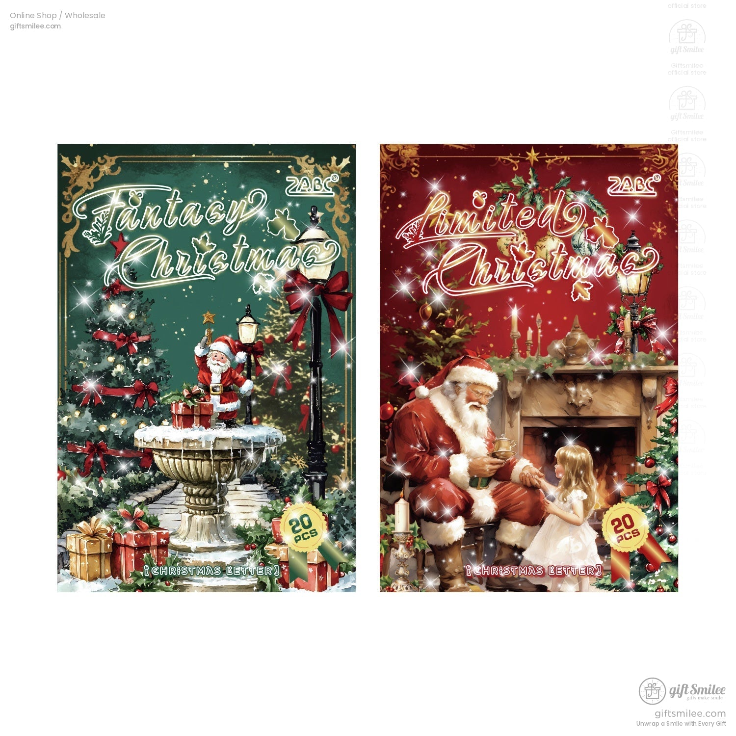 Front covers of Fantasy Christmas and Limited Christmas sticker books with intricate festive designs and holiday cheer