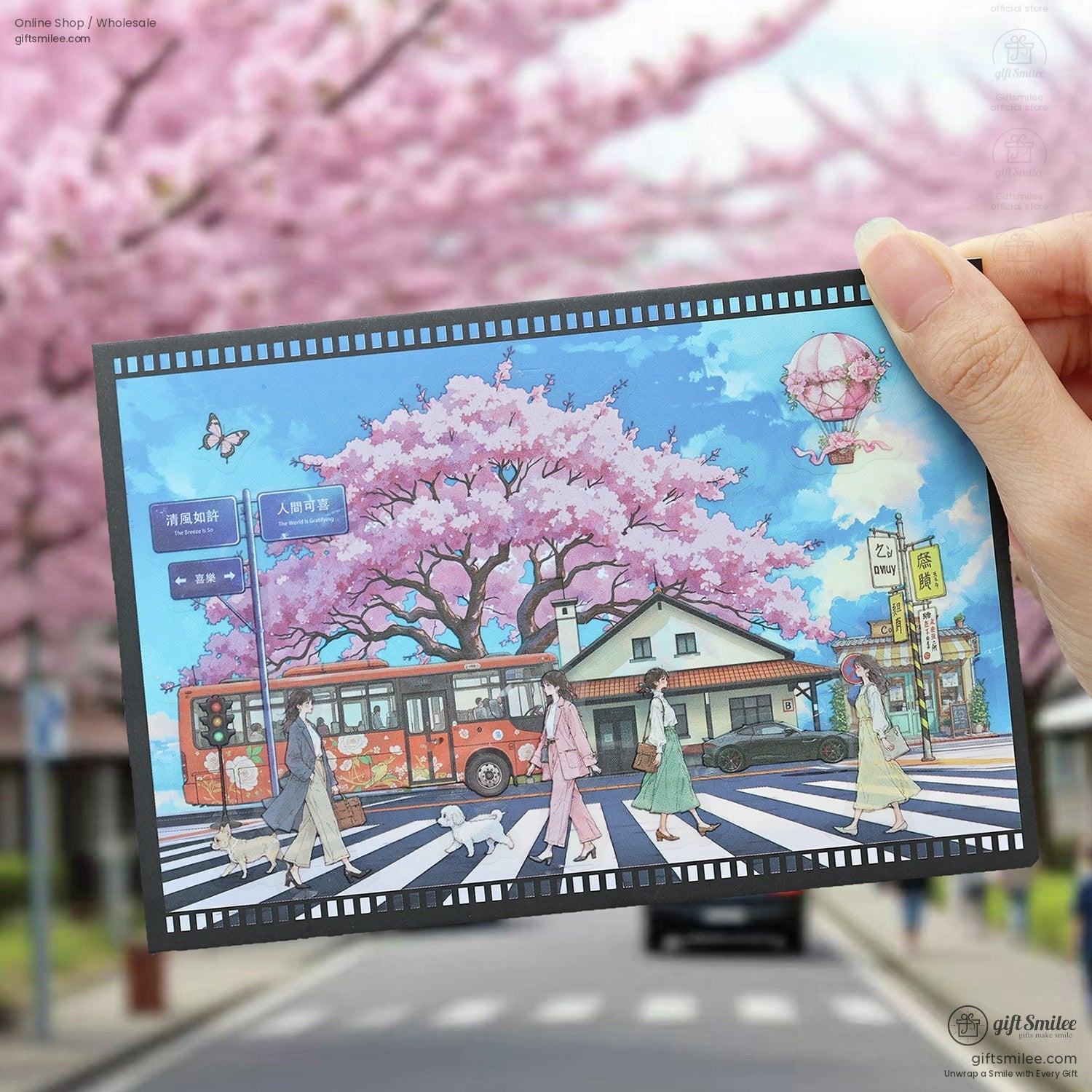Anime sticker pack showcasing seasonal street scenes with vibrant colors and detailed designs
