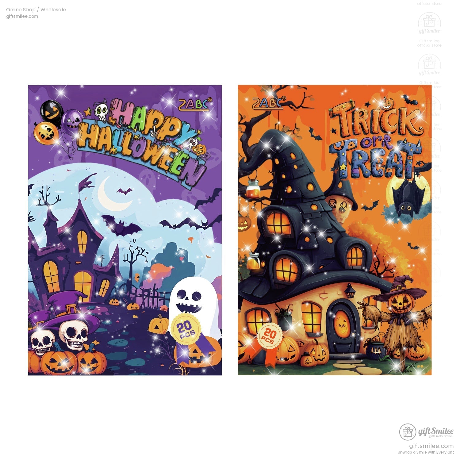 Happy Halloween and Trick or Treat sticker set with festive designs