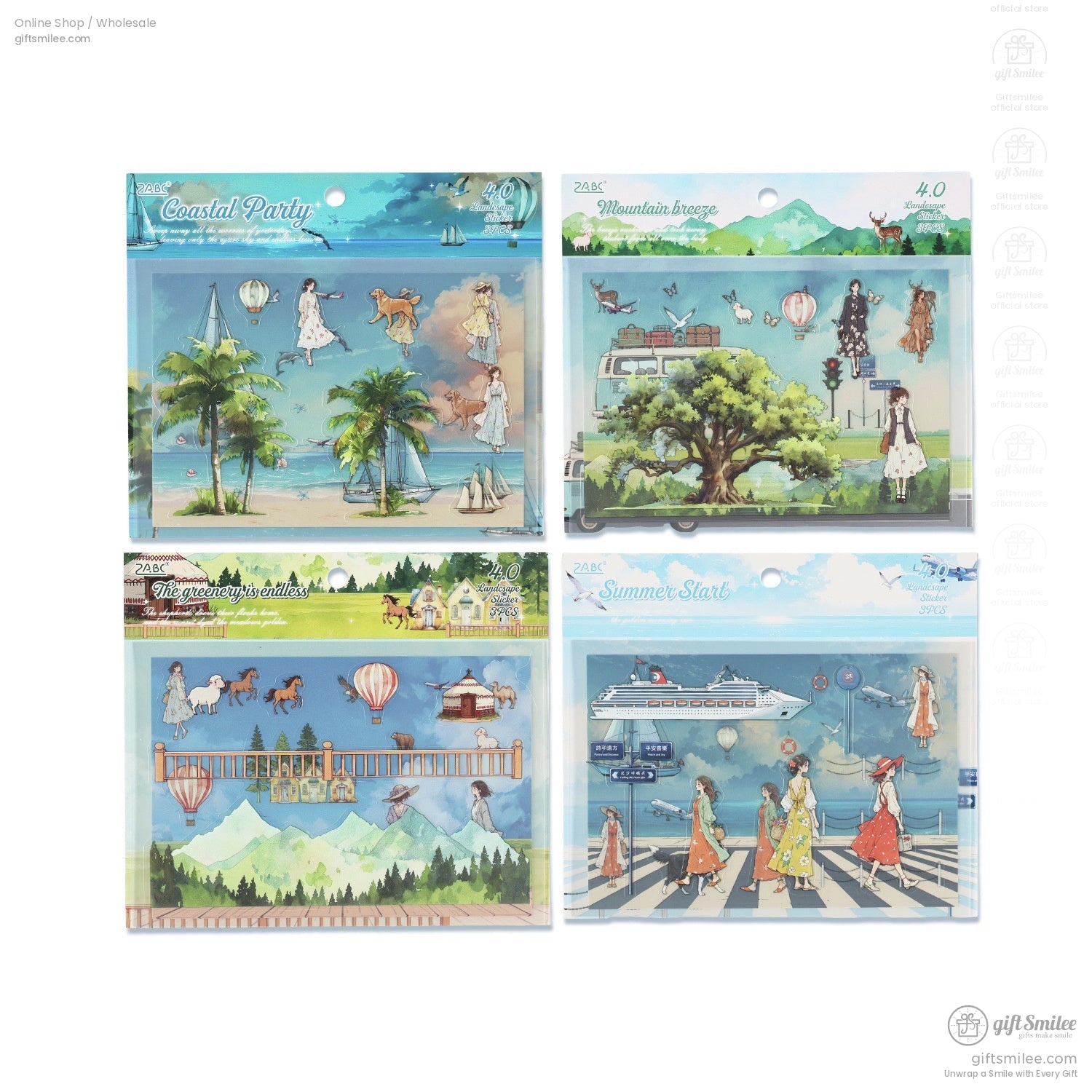Aesthetic travel stickers with a mix of summer and outdoor adventure visuals