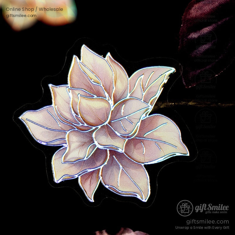 Iridescent holographic rose sticker with translucent floral design