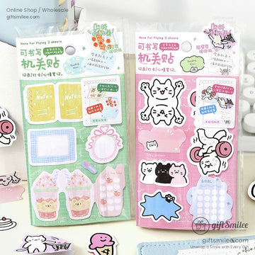 A set of kawaii cat stickers featuring adorable designs like cats lifting weights, drinking bubble tea, and lounging, perfect for planners or scrapbooks