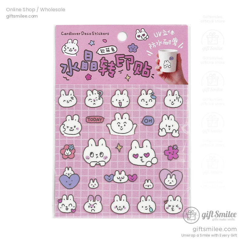Full-sheet bunny crystal stickers in a kawaii pink design