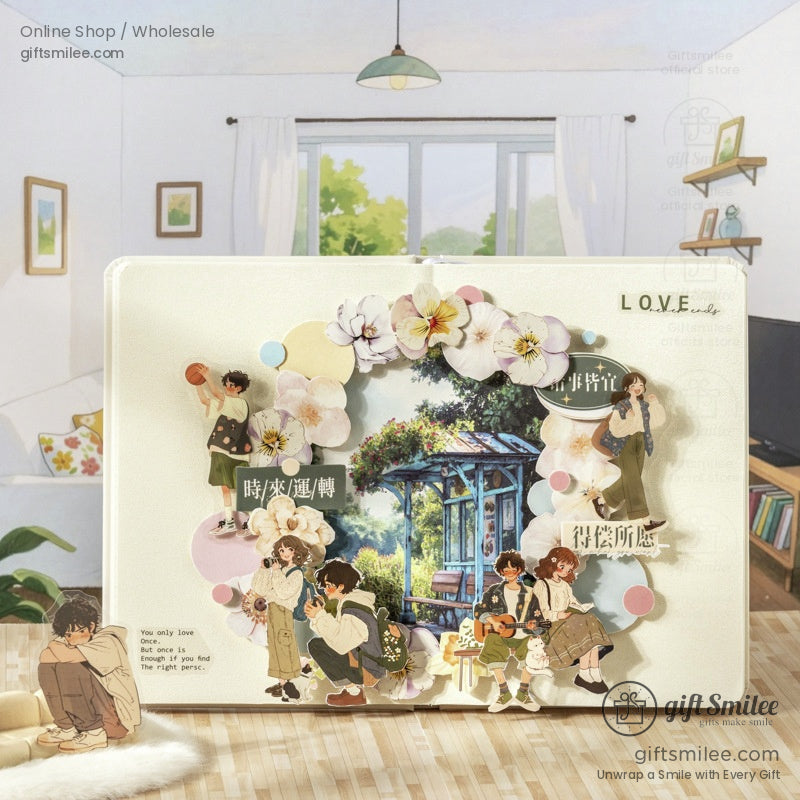 Decorative sticker arrangement featuring Evolutionary Theory of Love designs in a cozy room